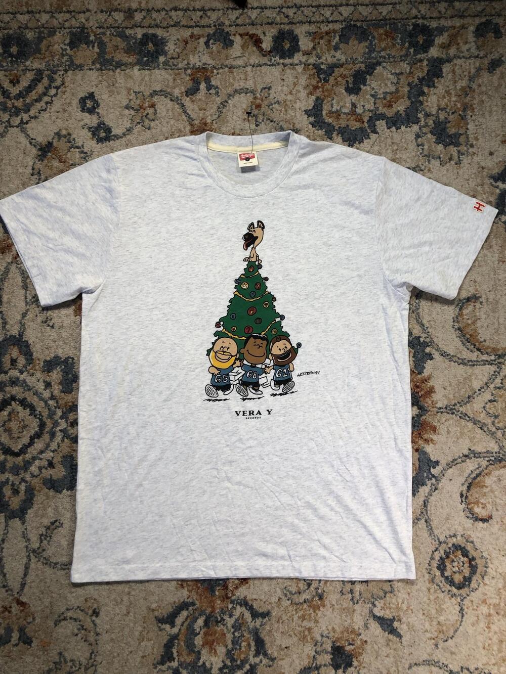 Homage Vera Y Records Shirt Mens Large Gray Christmas Tree Graphic Tee Holiday